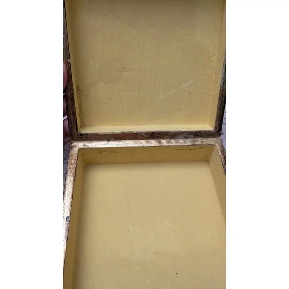 Vintage Florentine Wood Trinket Box Green Gold Gilt Hand Painted Made in Italy - Picture 4 of 8